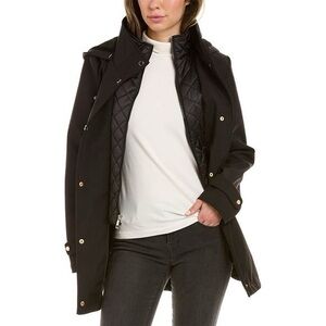 Nautica Black Rain Coat Jacket Quilted Lining Coat w/ Removable Hood Size Large